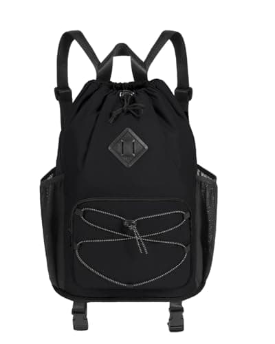 WANDF Drawstring Gym Bag Swim Bag with Removable Wet Pocket, Sandproof Beach Backpack with Compression Strap for Mat for Pool, Travel, Workout Gear (Black)