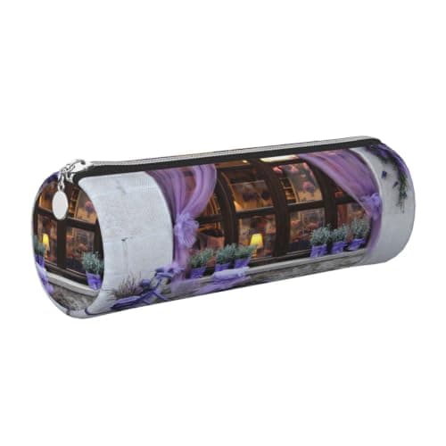 kkvhhyuo Leather Pencil PU Leather Cosmetic Makeup Bag, Purple Bike by The Window Printed Pen Bags with Silver Zipper Storage Box for School College Office Travel