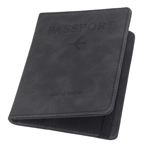 ILIYAH Passport Holder PU Leather RFID Blocking Passport Cover Travel Wallet Case with Card Slot & Elastic Strap Passport Covers (Black)