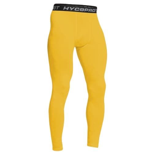 HYCOPROT Men's Running Leggings Compression Trousers Athletic Tight Base Layer Pants for Workout Sports Yoga Basketball (Yellow, S)