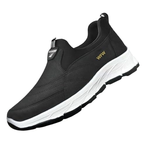Walking Shoes for Men Outdoor Hiking Orthopedic Shoes with Arch Support Fashion Low-top Sneakers Slip-On Waterproof Anti-Slip Lightweight Loafers (Black, 8)