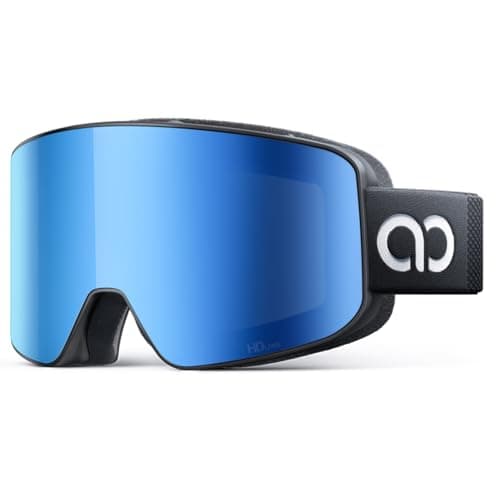 Lamicall Ski Goggles, Skiing Goggles - 【HD Anti-fog Lens】 UV400 Protection Snow/Snowboard Goggles with Wide OTG Over Helmet Compatible, Anti-glare for Men & Women - Black Frame Blue Lens