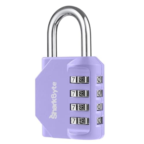 SharkByte Heavy Duty Combination Padlock – 4-Digit Weatherproof Outdoor Lock with Stainless Steel Shackle, Anti-Rust Resettable Code for Gym, School, Locker, Shed, Toolbox, Gate & Warehouse - Purple