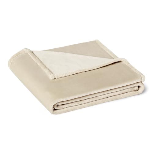 Amazon Basics Soft Fluffy Fleece Throw Blanket, Cosy Not Heated Sofa Throw, 127 x 152 cm, Beige | Soft, fluffy, warm, cuddly blanket, for couch and sofa