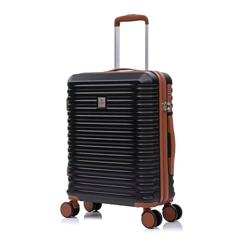 Rocklands Large Suitcase Hard Shell Lightweight 4 Dual Spinner Wheels Trolley Luggage Suitcase Hold Check in Luggage TSA Combination Lock (Black, Small 20")