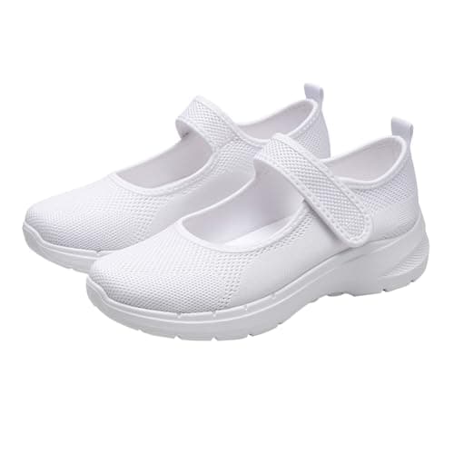 Mary Jane Sneakers for Women Wide Fit Orthopedic Trainers Walking Breathable Adjustable Strap Anti Slip Summer Casual Ladies Outdoor Sport Shoes (White 5.5 UK/Foot Length 24.5cm)