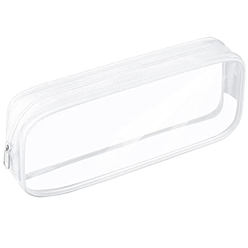 CHEERYMAGIC Clear Pencil Bag, Clear Exam Pencil Case, Waterproof PVC Zippered Comestic Storage Pouch Travel Luggage Pouch Make up Cosmetic Bag (White)