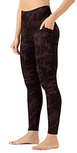 OVRUNS High Waist Gym Leggings for Women Yoga Pants with Pockets Workout Running Compression Leggings for Women - Burgundy Camo Multi - XL