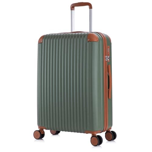 Rocklands Suitcase Medium 24 Inch Hard Shell Lightweight Checked Luggage 4 Dual Spinner Wheels Trolley Bag with Telescopic Handle, TSA Lock Travel Bag, Green