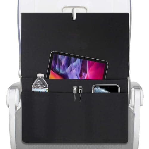 Generic Unisex Airplane Tray Table Cover, Black, Foldable Fabric Seat Back Organizer With Pockets, Reusable Tray Table Cover With Tablet Pocket, Soft Storage For Travel And Airplane Use