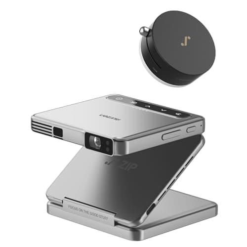 ZIP Tri-Fold DLP Mini Projector Bundle with MagPlay Mount, Zero-Lag Focus, One-Click Screen Mirroring, Full-Screen Mode, Type-C Fast Charging, 5,000mAh Battery, Grey