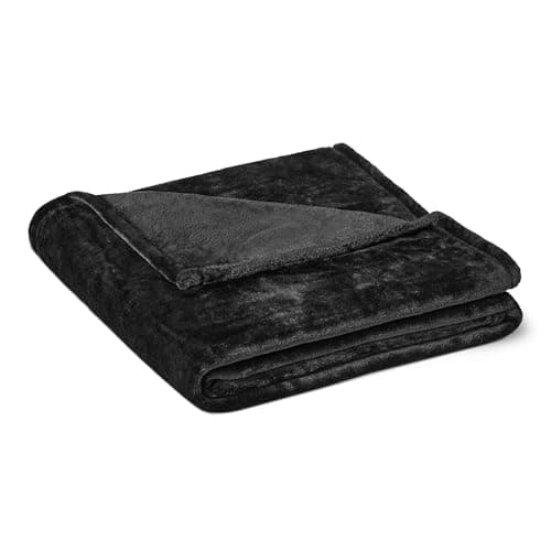Amazon Basics Soft Fluffy Fleece Throw Blanket, Cosy Not Heated Sofa Throw, 127 x 152 cm, Black