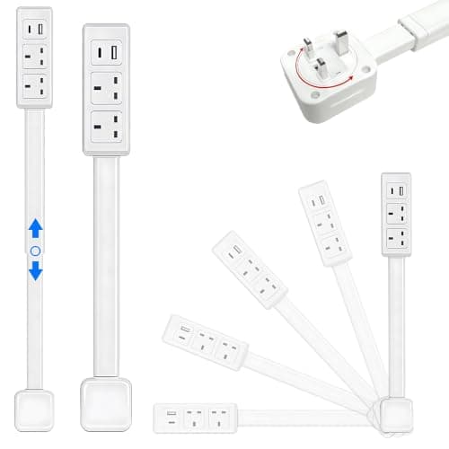 Gobesty Expandable Rotary Socket, Extension Socket Features USB-A USB-C & 2 AC Outlets, Outlet Extender UK, Extends 17"-27" Rotates 180° Plug Extension Plug, Hard-to-Reach Outlets in Narrow Places