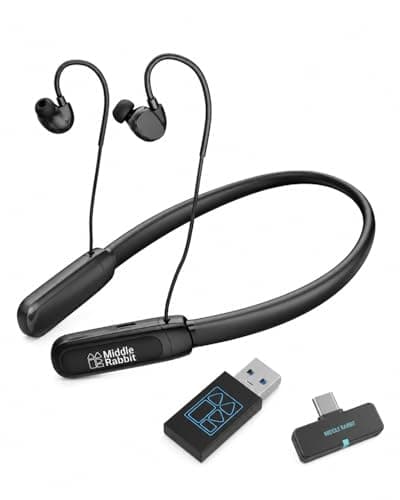 Rampage 2 Bluetooth Neckband Headphones with Mic for Work, Wireless Headset with 2.4G USB Dongle, Around-the-Neck Earbuds, 32H Battery, Low Latency, for Computer, Laptop, Meetings, Calls