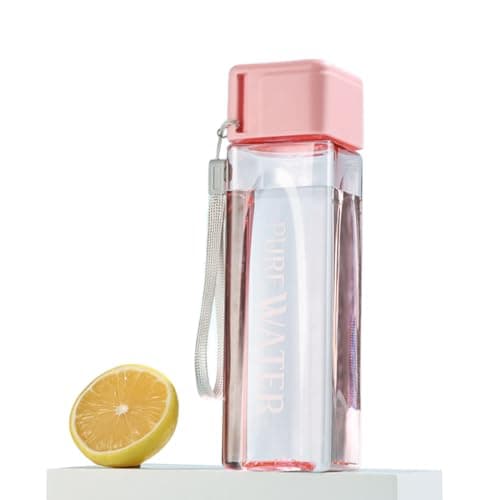 ANMEISH Sports Water Bottle 500ml, Pink Plastic Portable Square Water Bottle with Lid, Leak-Proof Reusable Drink Bottle for Sports,Hiking,Gym,Fitness,Outdoor,Cycling,Men & Women