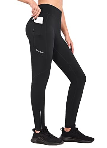 baleaf Women's Fleece Lined Leggings Cycling Waterproof Trousers Winter Running Pants with Zip Pockets High Waisted Hiking Tights Black L