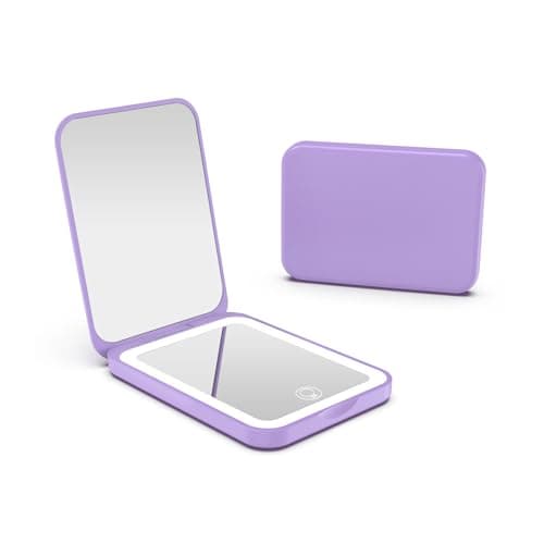 Kintion Pocket Mirror, Rechargeable 1X/3X Compact Mirror with Light, Purple