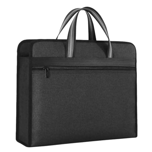 Zipper File Bag Black Canvas Multilayer Handcarry Office Document Organizer