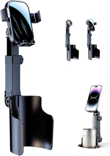 2 in 1 Car Cup Holder Phone Mount, N52 Magnetic & Snap-on Car Cell Phone Holder, 360° Rotation Height Adjustable Base, One Hand Operation Cupholder Mount Compatible with All Smartphones (Clamp)