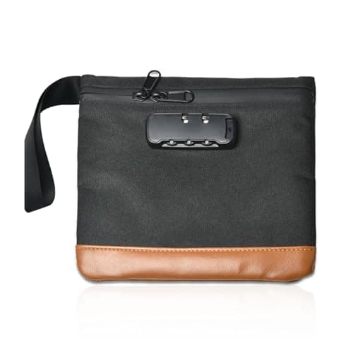 Odour-Proof Bag Safe Bag Portable Safe Waterproof Bag with Lock Odour-Proof Wallet Bag Combination Lock Document Bag Money Box Lockable Box with Handle for Travel Storage (7.9 x 7.4 Inch, Black)