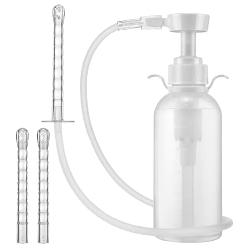 Reusable Vaginal Cleaning System, 300 ml Vaginal Shower for Women, Men, Shower with Manual Pressure, Enema Set for Intestinal Enema Syringe with 3 Nozzle Tips, Suitable