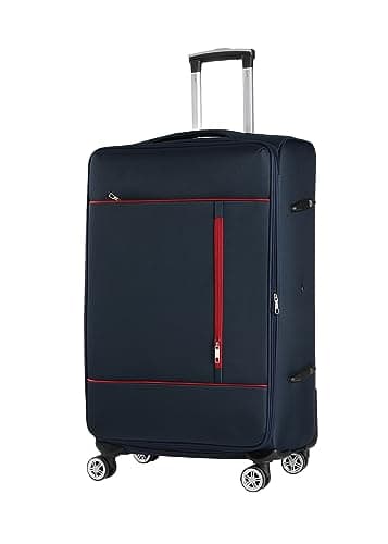 CMY Cabin Suitcase Soft Shell Super Light Weight 4 Spinner Double Wheels Durable Luggage Carry On Expandable 3 Digit Combination Lock 20 Inch (Navy)