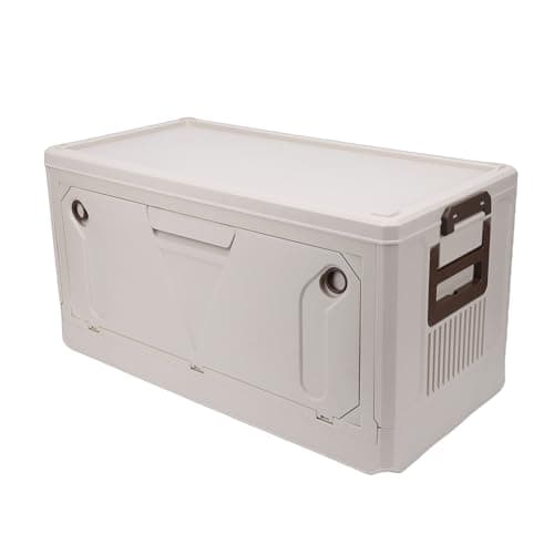 Aramox Camping Storage Box PP Car with 50kg Capacity Foldable Design 3 Compartments Removable Lid and Cooler Bag for SUV Road Trips Camping (Beige Coffee Color)