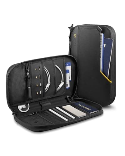 Spigen Life KD500 Klasden Passport pouch case with RFID blocking and SIM card pin Travel organizer for family Passport cover holder for men and women - Black