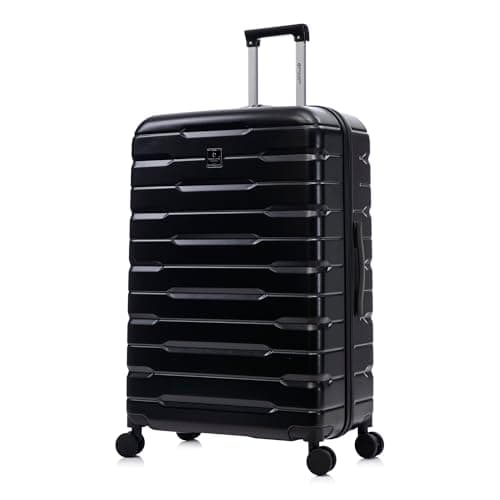 Rocklands London Suitcase Large 29 Inch Hard Shell Lightweight Checked Luggage with 360° Rubber Spinner Wheels Durable Travel Case Telescopic Handle, TSA Lock (Black)