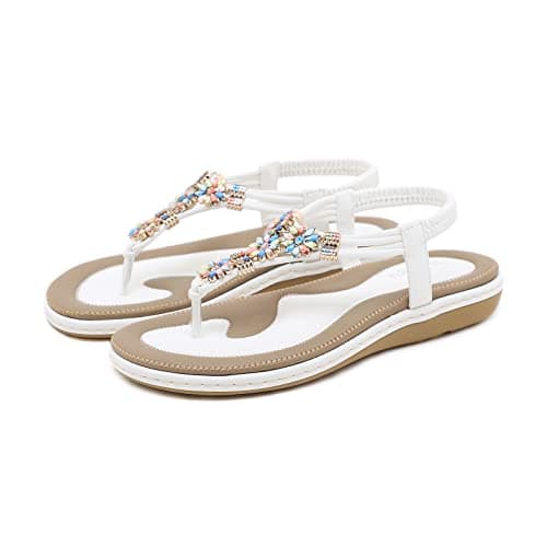 FOGOIN Sandals Womens Ladies Flat Toe Post Bohemian Sandals, 4 UK, White