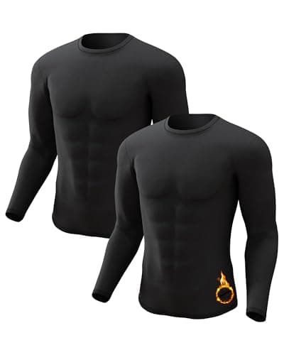Men Thermal Long Sleeve Tops Crew Neck 2 Pack Black-Black Midweight M