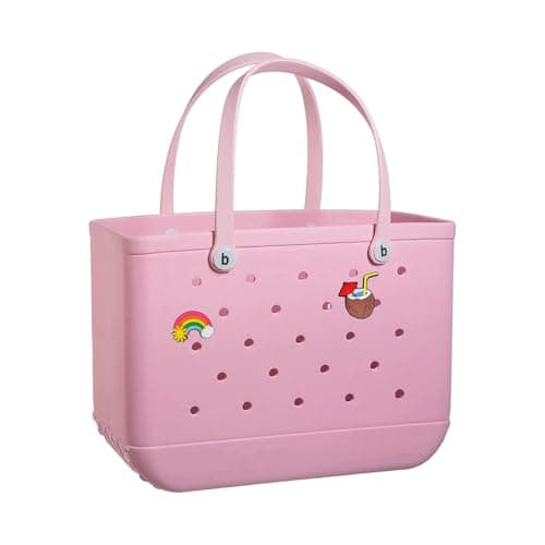 XYYYHTL Beach Tote Bag Rubber Waterproof Washable Durable Open Tote for Sports, Pool, Gym, Large Rubber EVA Bag With Holes Stylish Women's Beach Essentials