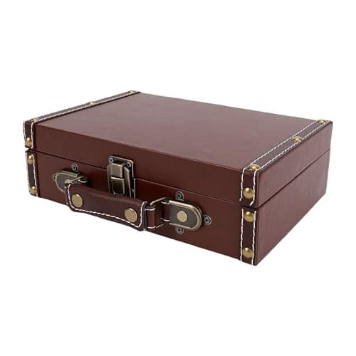 ASHATA Vintage PU Leather Wooden Suitcase Retro Storage Box