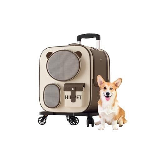 Galatée Pet Backpack With Wheels, Comfort Cat Backpack Removable Rolling Wheels, Pet Rolling Carrier, Dog Backpack Great For Travel/Hiking/Outdoor Use(Brown)