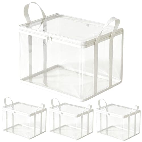Yrrtyuo Clear Zippered Storage Bags - 4-Piece Foldable Waterproof Reusable Bins,Clear Packing Bags Storage Bins with Lids,for Under Bed Pantry Home Clothing Toy Shoe Blanket