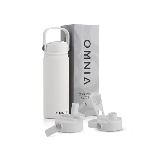 OMNIA NUTRIENTS Vacuum Insulated Stainless Steel Water Bottle, 2 Lids (Straw & Spout) Leakproof, BPA-Free, Reusable Flask Ideal for Travel and Outdoors (White - 540 ml)