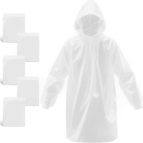 Rain Ponchos for Adults, 5‑Pack Disposable Clear Rainwear with Hood