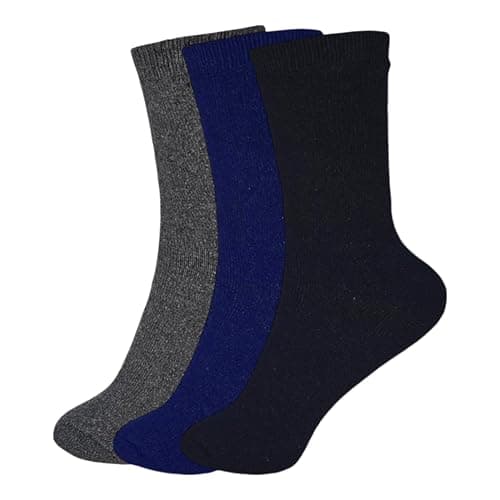 ShopMCR Kids Thermal Walking Socks Girls Boys Teen Winter Thermal Cosy Ski Hiking Warm Thick Cushion Boot Socks 4 yrs to 14 yrs (12.5-3.5, Plain 3Pairs)