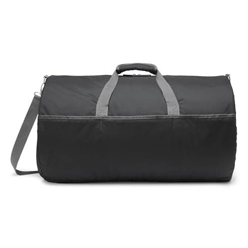 Amazon Essentials 25" (63.5cm) Large Foldable Nylon Duffel Bag for Travel/Storage with Zipped Pockets, 35 pounds (15.9 kg) Capacity, Black
