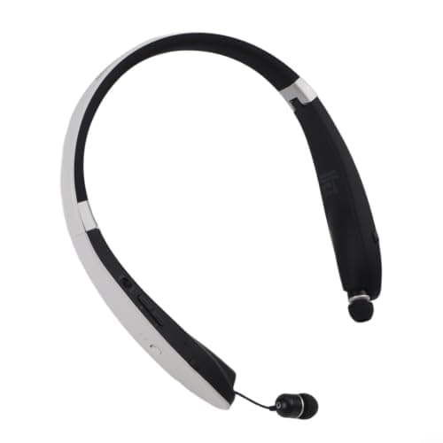 Foldable Neckband Headset with Noise Cancelling for Sports, Retractable Wireless Earbuds Set Made of Lightweight ABS Material in Black (White)