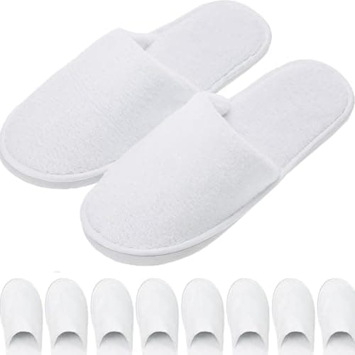 DNSHAN 10 Pairs of Hotel Slippers, Non-Disposable Deluxe Closed Toe Spa Slippers, Washable and Foldable Winter Slippers for Spa, Party Guest and Travel (White)