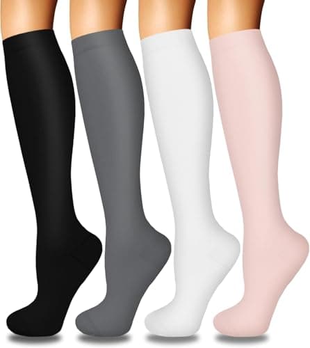Gcbiger Compression Socks for Men & Women 4 Pairs Circulation 15-20 mmHg-Best support for Athletic, Nurse, Medical, Running (4Pack Black/Grey/White/Pink, L-XL)