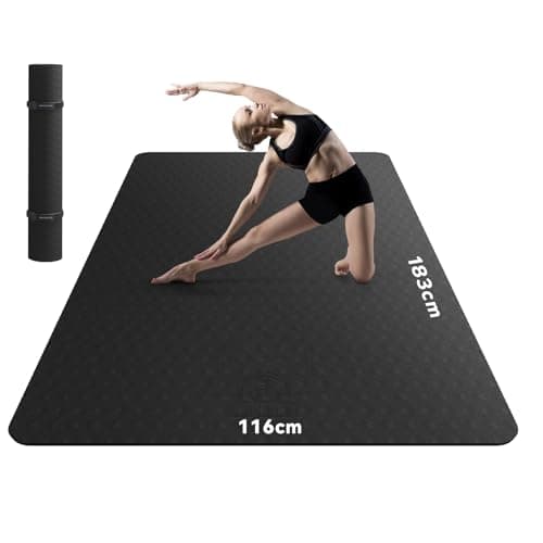 HAPBEAR Large Yoga Mat for Women-183cm×116cm×6mm, TPE Non-Slip, Durable, Extra Large Thick Wide Exercise Mat for Pilates,Gym,Workout,Home,Fitness-Black