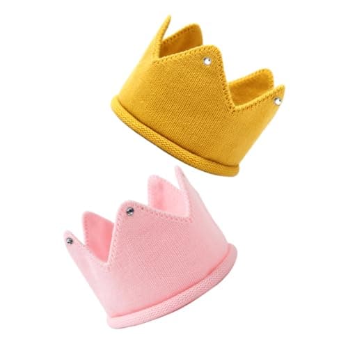 WRITWAA 2pcs Knitted Crown Hat Acrylic Fabric Baby Crown Cap
