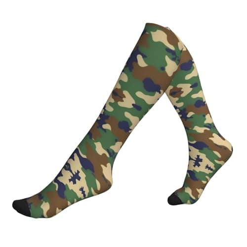 Army Green Camo Compression Socks 15-20mmhg - Supports Legs, Improves Circulation, for Running, Walking, Working, 1 Black, One Size
