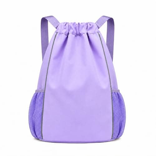 FAVORTALK Swim Bag Drawstring Gym Bag Girls Trainer Swim Bag Backpack Mini Water Resistant Nursery Backpack Gym Duffle Backpack, Purple 18208