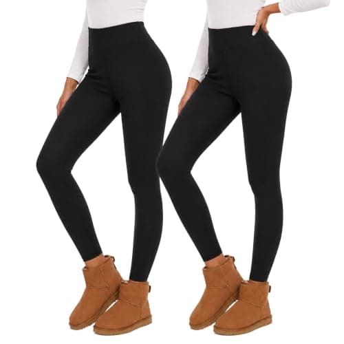 BBXWANG 2 Pack Thermal Leggings Women Fleece Lined Stretchy Tights