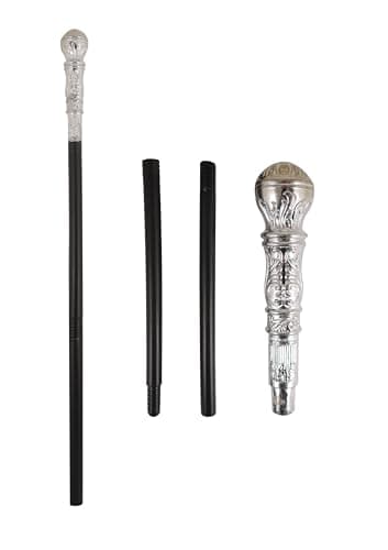 HENBRANDT Silver Coloured Top 3-Piece Walking Cane Fancy Dress Costume Accessory for Adults Gangster Victorian Gentleman Themed Parties Halloween Events Stage Props
