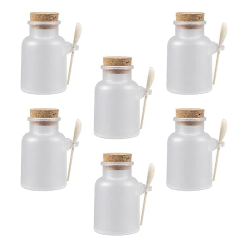 LIFKICH Frosted Cosmetic Jars Refillable Sealed Storage Bottles 100g 6pcs with Wooden Cork Lids and Scoops for and Skincare Containers, Portable Packaging Set for Travel