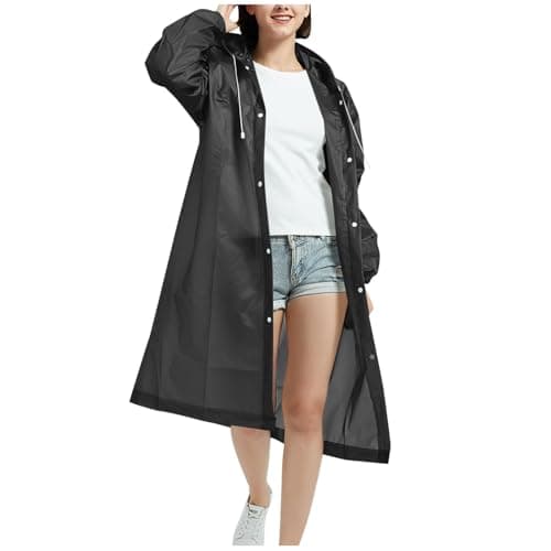 Mrat Rain Ponchos for Adults EVA Reusable Waterproof Sun Protection Raincoats Lightweight Breathable Trench Coat Emergency for Women Men with Hood and Drawstring Outdoors, Camping,Hiking,Walking
